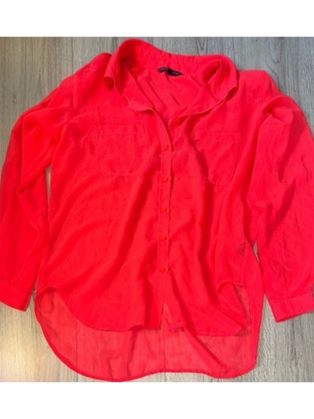 Victoria’s Secret pink red Sheer Button-Up Blouse button down shirt top